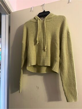 Chelsea & Violet Light Olive Cropped Ribbed Hoodie